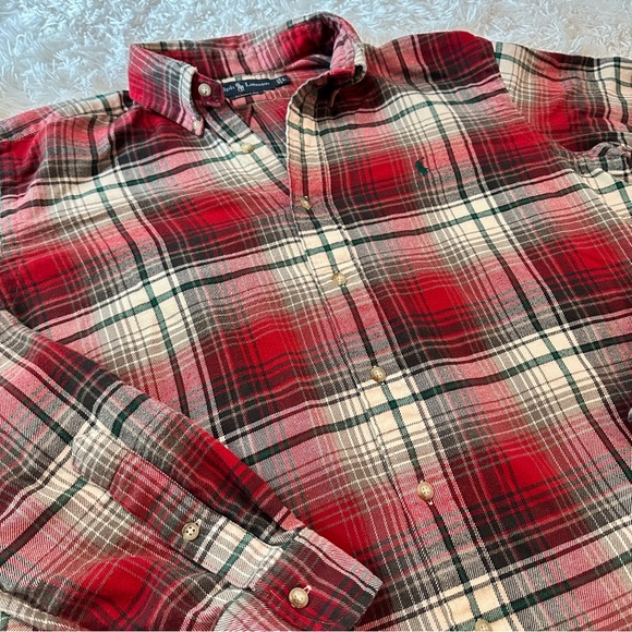 Ralph Lauren Classic Fit Plaid Red Green Flannel Size Large - Picture 8 of 13